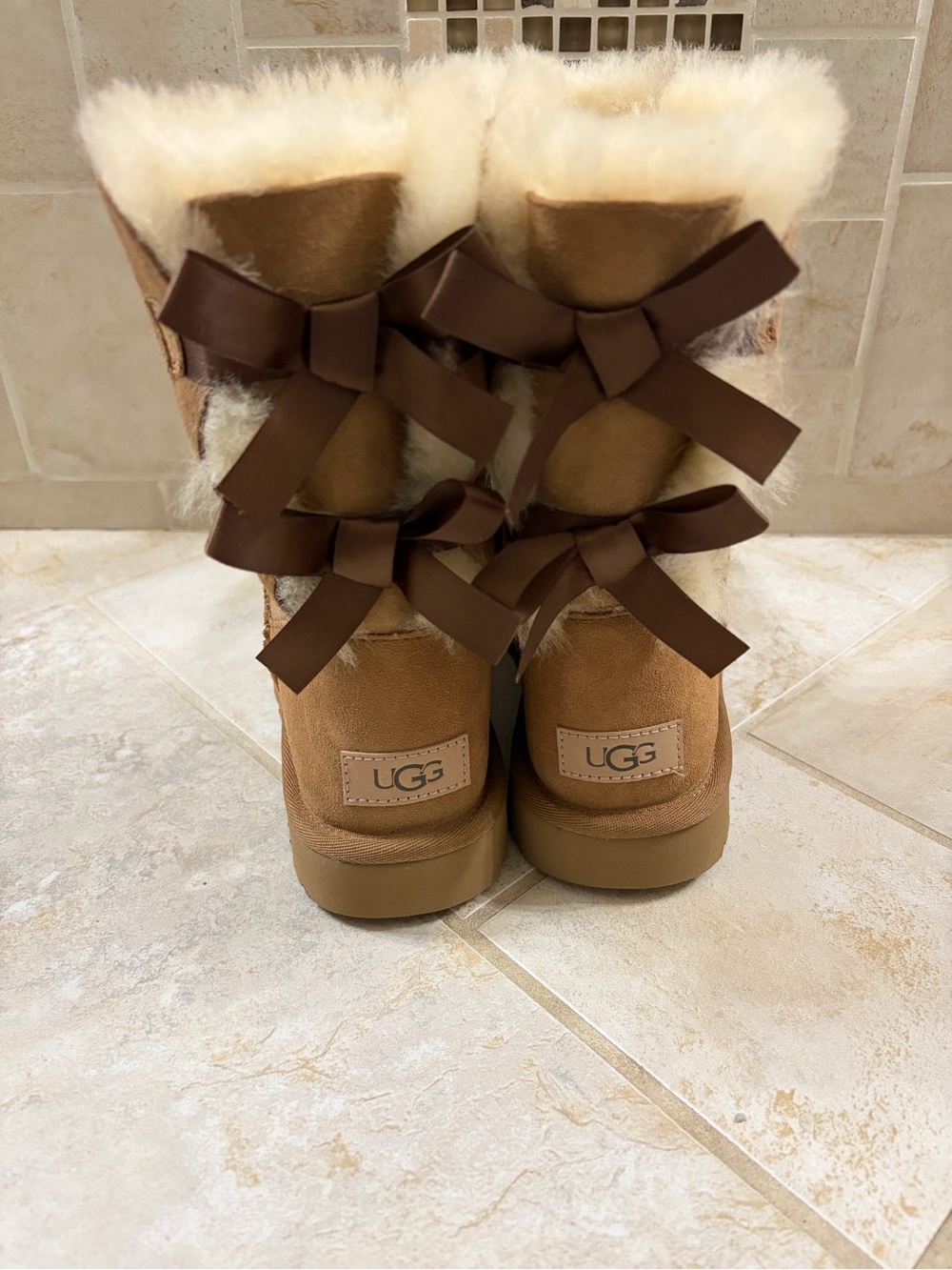 UGG Women's Chestnut Suede Shearling Back-Bow Boots